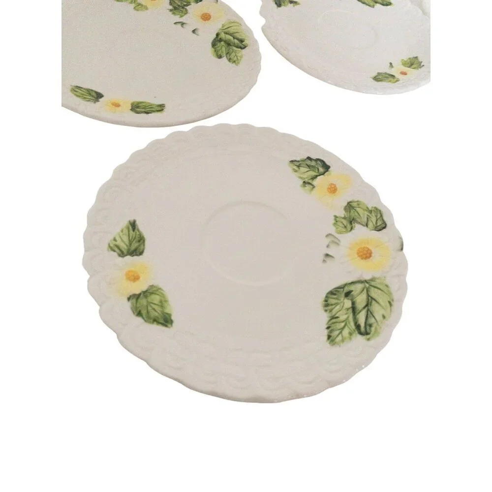 Lefton Set Of 6 Vintage Ceramic Floral-Embossed Saucer Plates